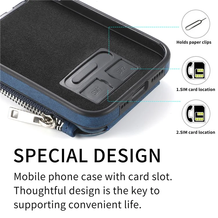 Für iPhone 15 Pro Max Magnetisches Kartenetui mit Ständer TPU + Lederrückseite - Blau