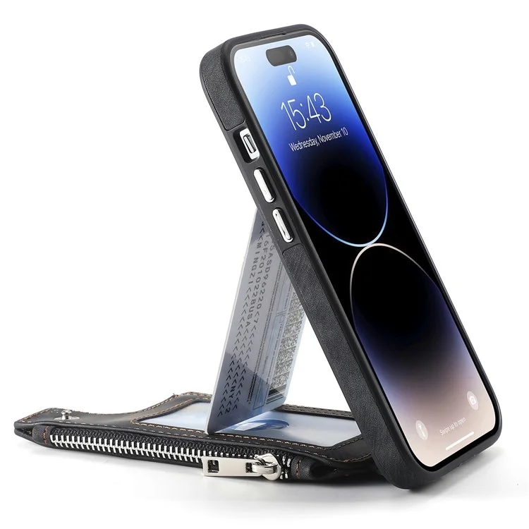 Чехол с магнитным держателем и подставкой для iPhone 15 Pro, кожаная задняя панель, ТПУ - черный
