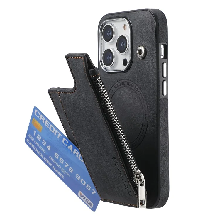 Чехол с магнитным держателем и подставкой для iPhone 15 Pro, кожаная задняя панель, ТПУ - черный
