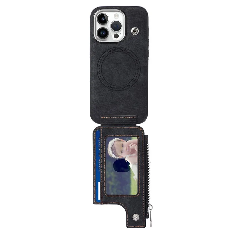 Чехол с магнитным держателем и подставкой для iPhone 15 Pro, кожаная задняя панель, ТПУ - черный