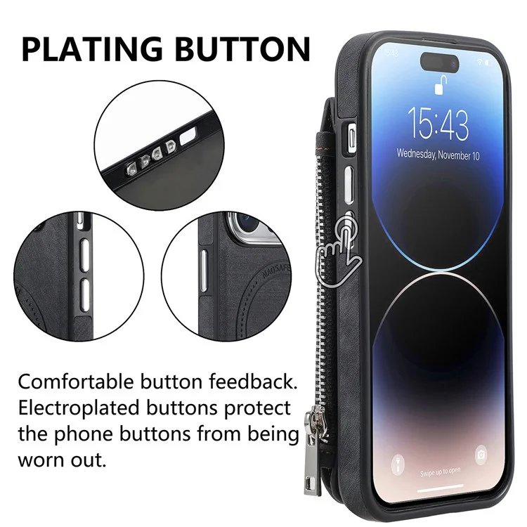Чехол с магнитным держателем и подставкой для iPhone 15 Pro, кожаная задняя панель, ТПУ - черный