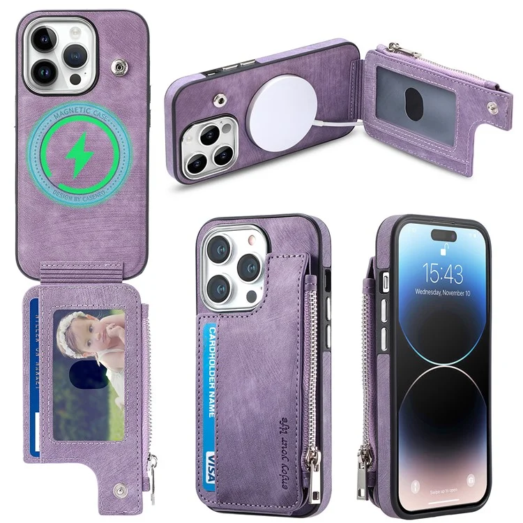 Étui magnétique avec porte-cartes et support pour iPhone 14 Pro Max - Violet