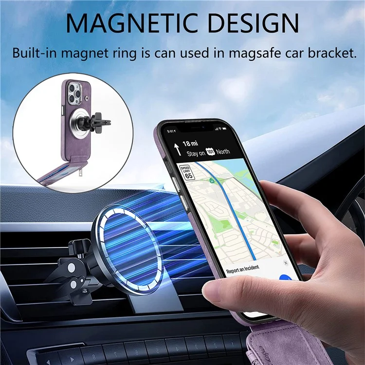 Étui magnétique avec porte-cartes et support pour iPhone 14 Pro Max - Violet
