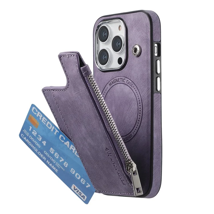 Étui magnétique avec porte-cartes et support pour iPhone 14 Pro Max - Violet