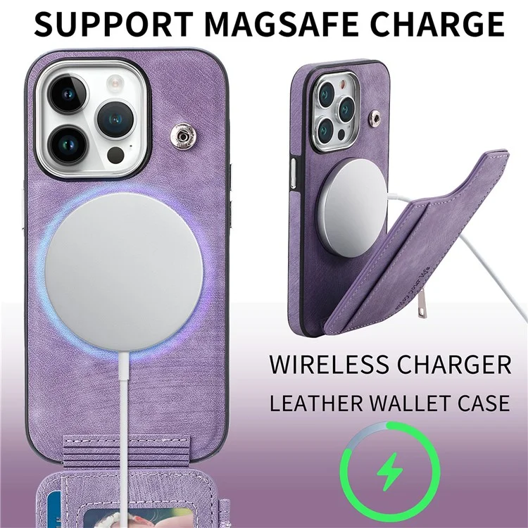 Étui magnétique avec porte-cartes et support pour iPhone 14 Pro Max - Violet