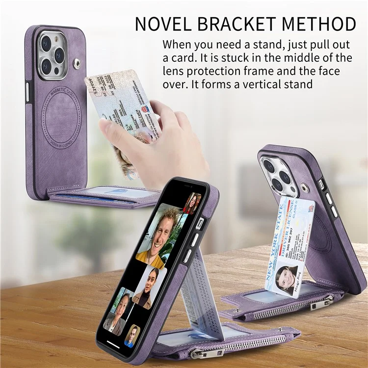 Étui magnétique avec porte-cartes et support pour iPhone 14 Pro Max - Violet