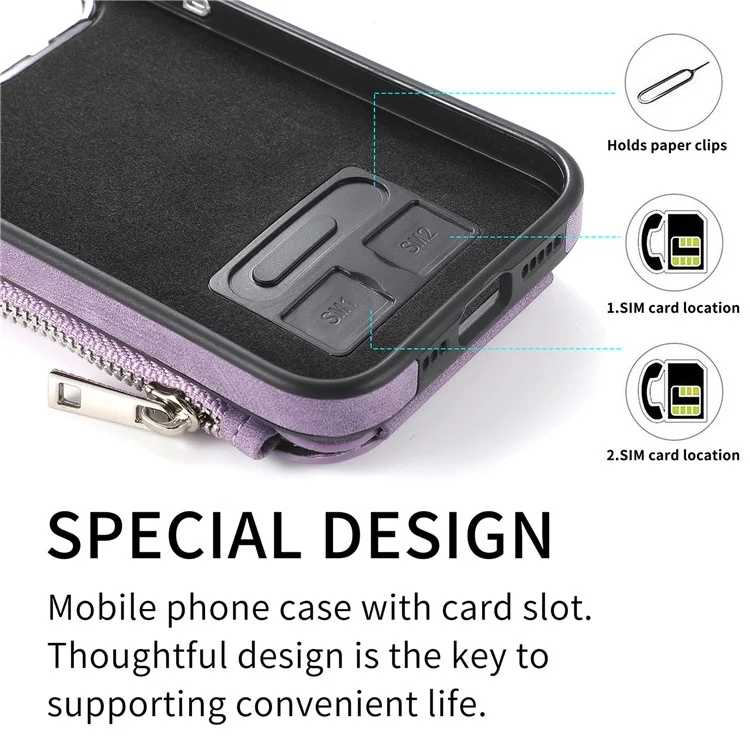 Étui magnétique avec porte-cartes et support pour iPhone 14 Pro Max - Violet