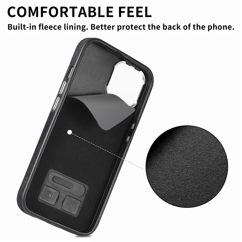 For iPhone 14 Pro Max Magnetic Case Card Holder Kickstand TPU + Leather Back Cover - Black
