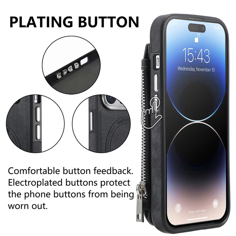 For iPhone 14 Pro Max Magnetic Case Card Holder Kickstand TPU + Leather Back Cover - Black