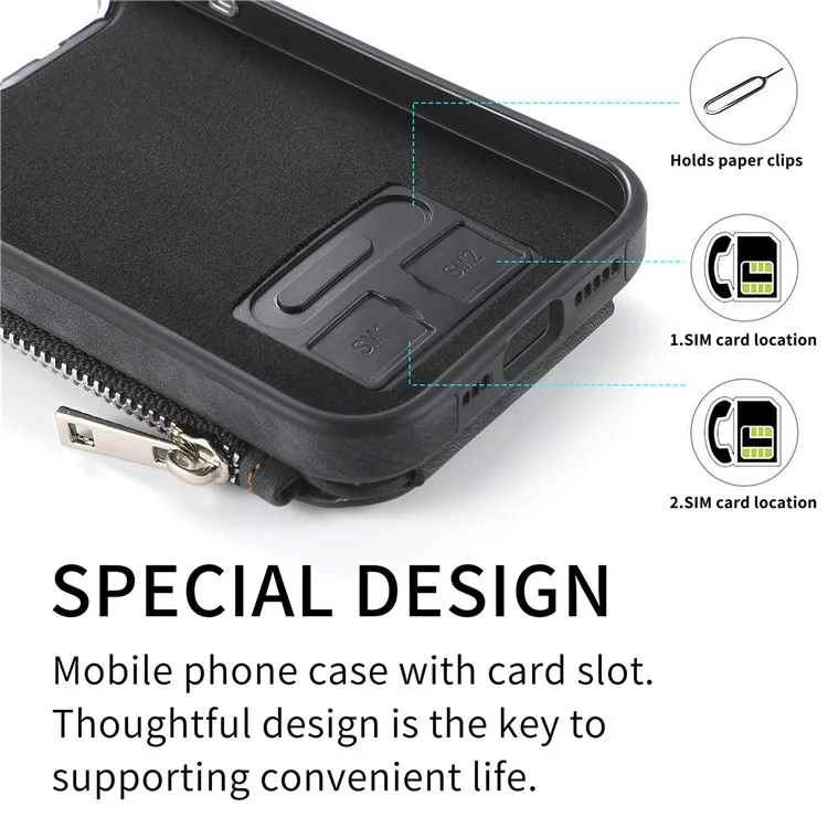 Étui magnétique avec porte-cartes et support pour iPhone 14 Pro, en TPU et cuir - Noir
