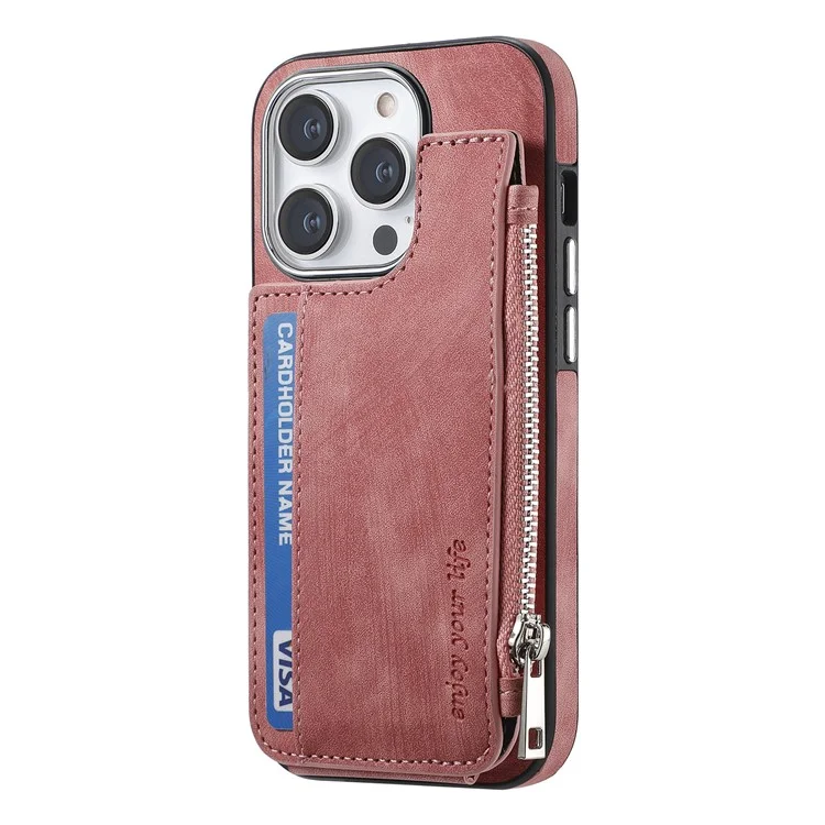 Étui magnétique pour iPhone 13 Pro avec porte-cartes et support, en TPU et cuir, couleur rose.