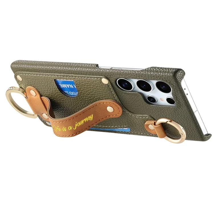 Für Samsung Galaxy S25 Ultra Hülle Armband Leder Rückseite mit Kartenfach - Mitternachtsgrün