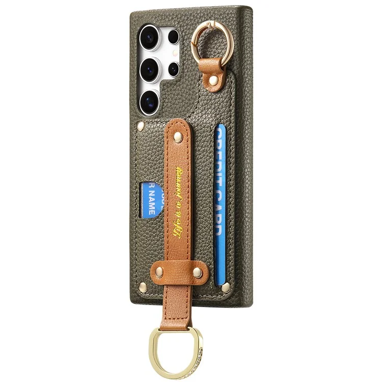 Für Samsung Galaxy S25 Ultra Hülle Armband Leder Rückseite mit Kartenfach - Mitternachtsgrün