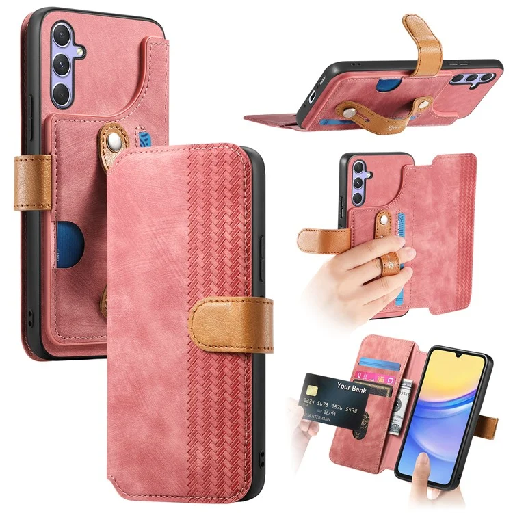 Für Samsung Galaxy S25+ / S24+ Hülle Wallet Retro Leder Handyhülle mit Armband Ständer - Pink
