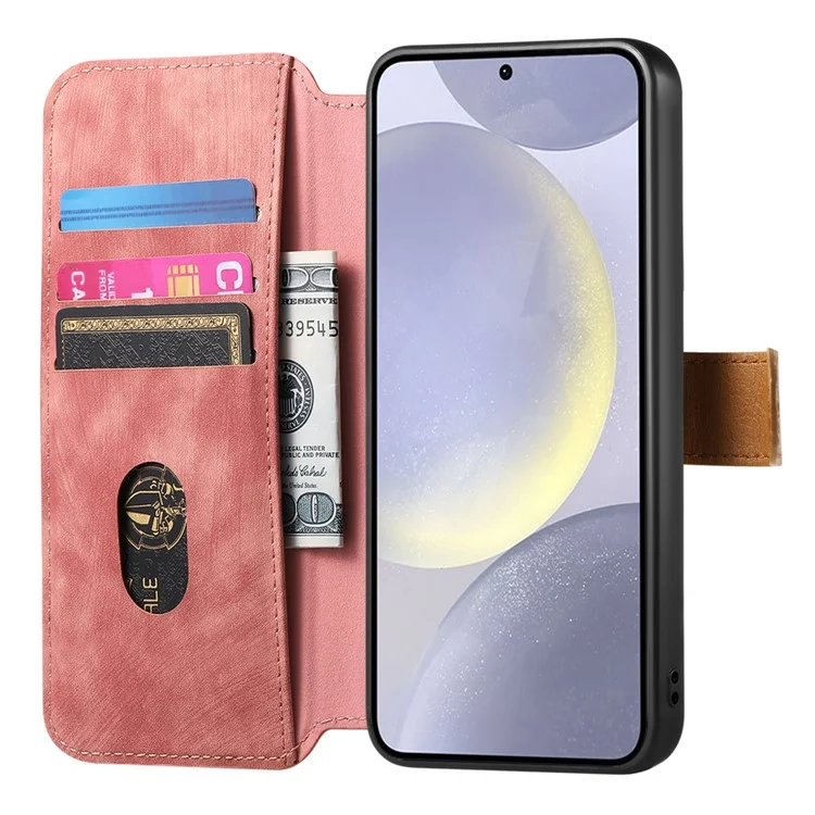 Für Samsung Galaxy S25+ / S24+ Hülle Wallet Retro Leder Handyhülle mit Armband Ständer - Pink