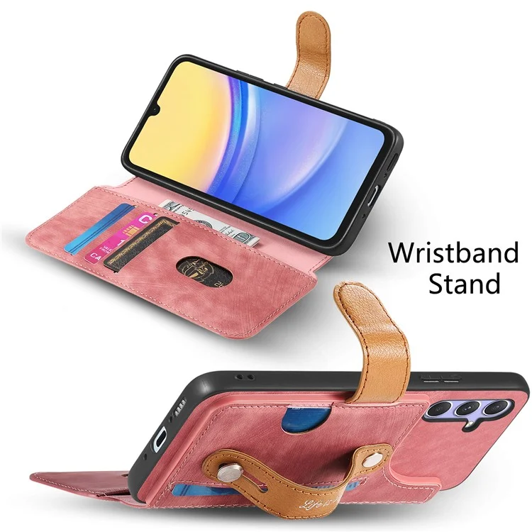 Für Samsung Galaxy S25+ / S24+ Hülle Wallet Retro Leder Handyhülle mit Armband Ständer - Pink