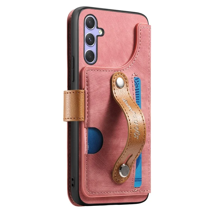 Für Samsung Galaxy S25+ / S24+ Hülle Wallet Retro Leder Handyhülle mit Armband Ständer - Pink