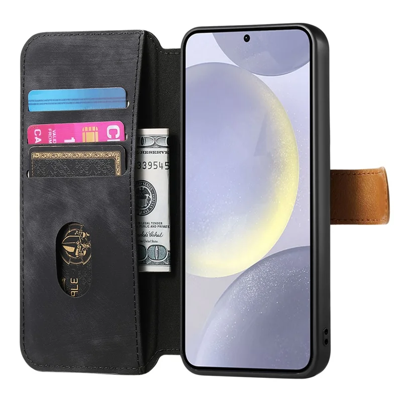 For Samsung Galaxy S24 FE Case Wallet Retro Leather Phone Cover with Wristband Kickstand - Black