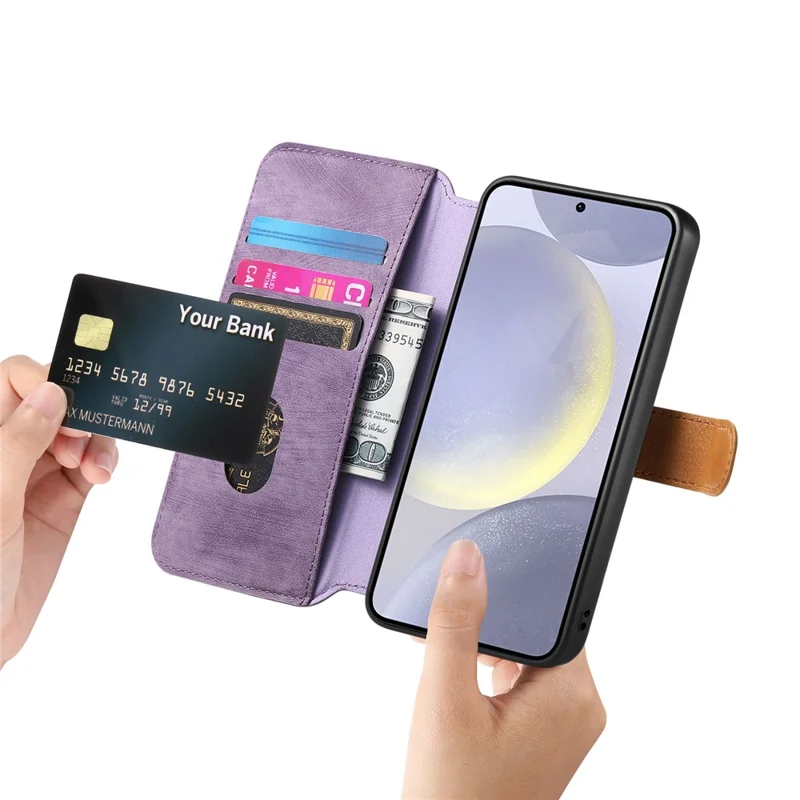 For Samsung Galaxy S23 FE Case Wallet Retro Leather Phone Cover with Wristband Kickstand - Purple