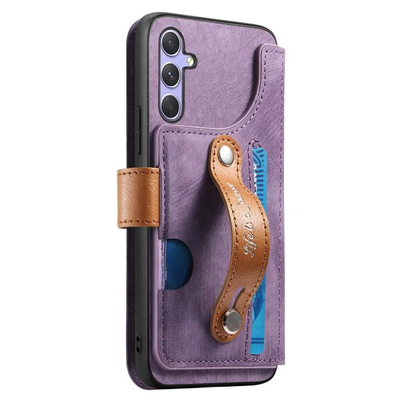 For Samsung Galaxy S23 FE Case Wallet Retro Leather Phone Cover with Wristband Kickstand - Purple