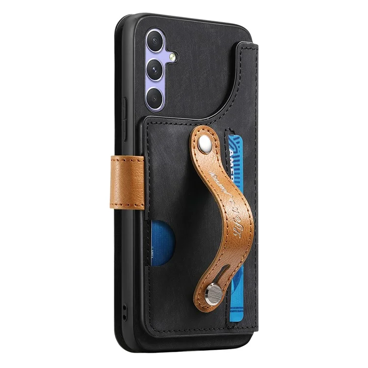 Capa carteira de couro retrô com suporte para Samsung Galaxy A26 5G com pulseira - Preto