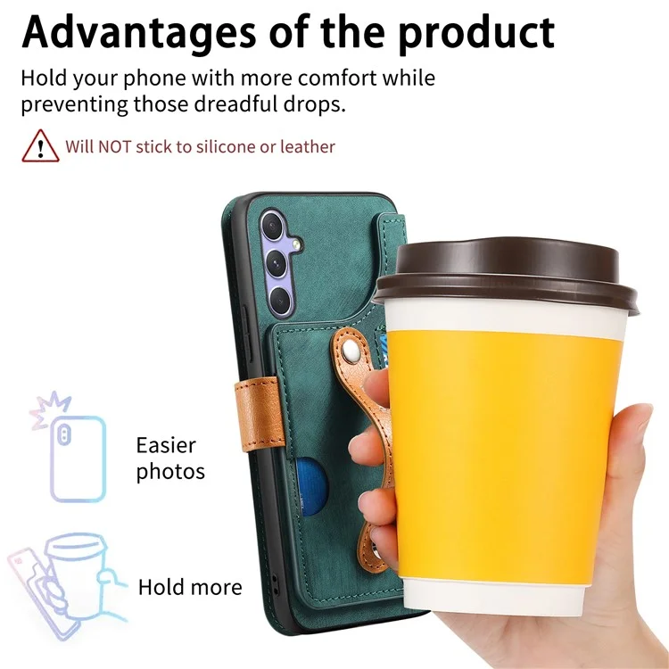 Für Samsung Galaxy A16 4G / 5G Hülle Wallet Retro Leder Handyhülle mit Handschlaufe Ständer - Grün