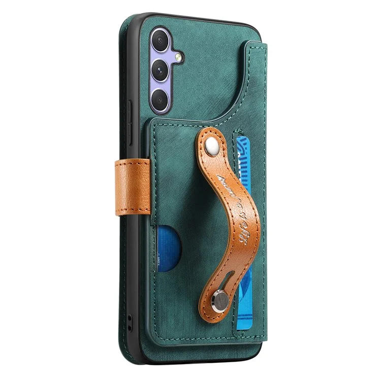 Für Samsung Galaxy A16 4G / 5G Hülle Wallet Retro Leder Handyhülle mit Handschlaufe Ständer - Grün