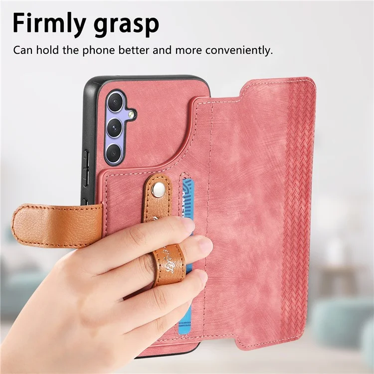Für Samsung Galaxy A36 5G / A56 5G Hülle Geldbörse Retro Leder Handyhülle mit Handschlaufe Ständer - Pink