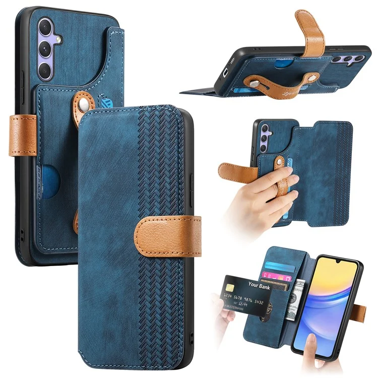 Étui portefeuille en cuir rétro avec support et dragonne pour Samsung Galaxy A25 5G (version mondiale) - Bleu