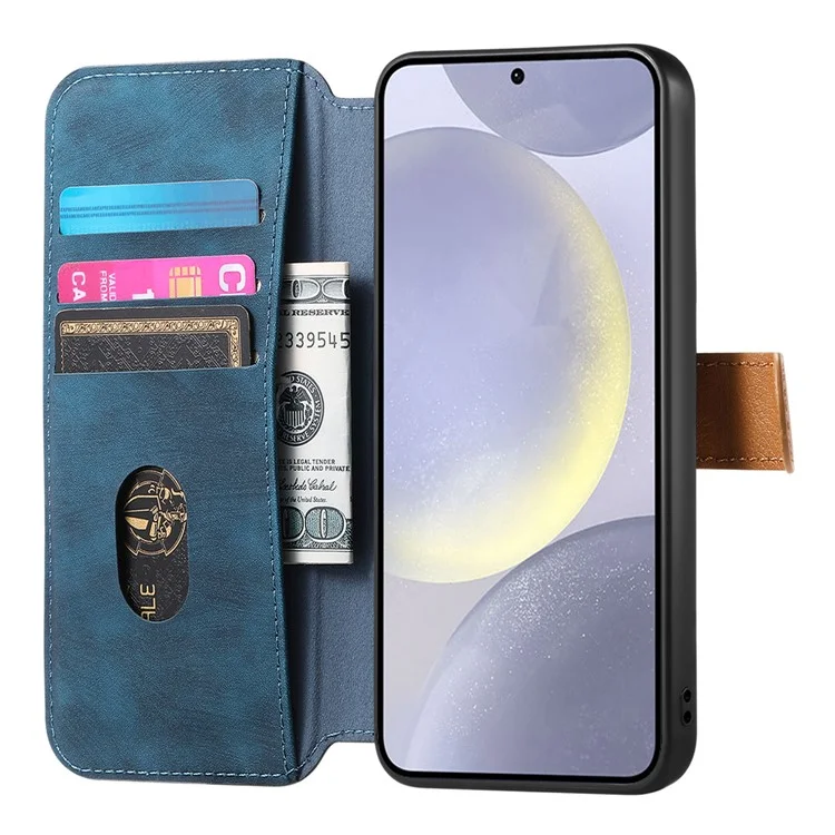 Étui portefeuille en cuir rétro avec support et dragonne pour Samsung Galaxy A25 5G (version mondiale) - Bleu