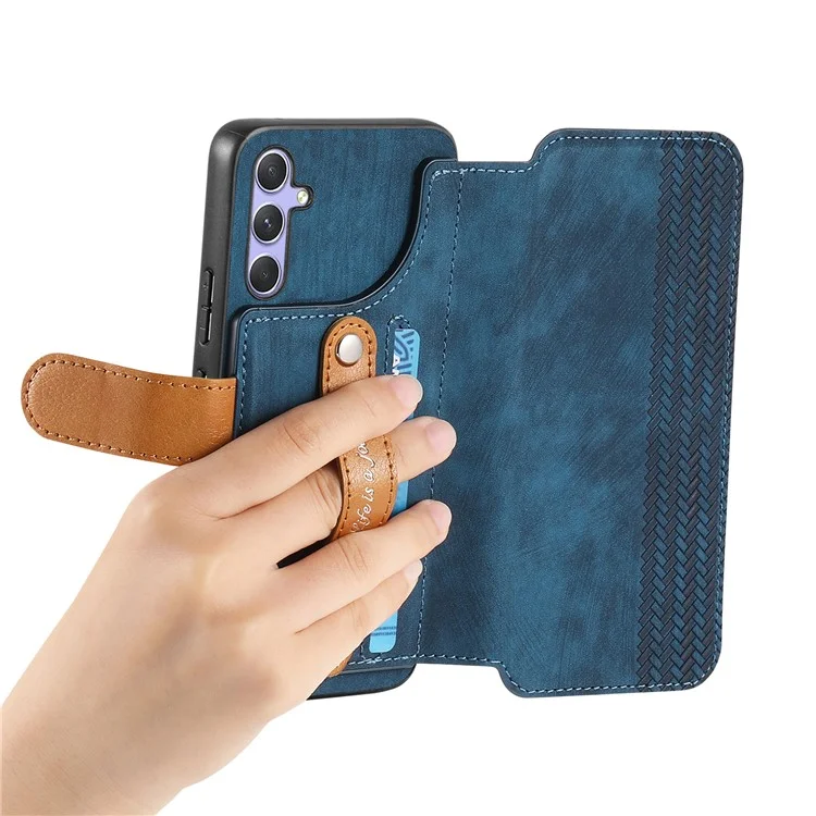Étui portefeuille en cuir rétro avec support et dragonne pour Samsung Galaxy A25 5G (version mondiale) - Bleu