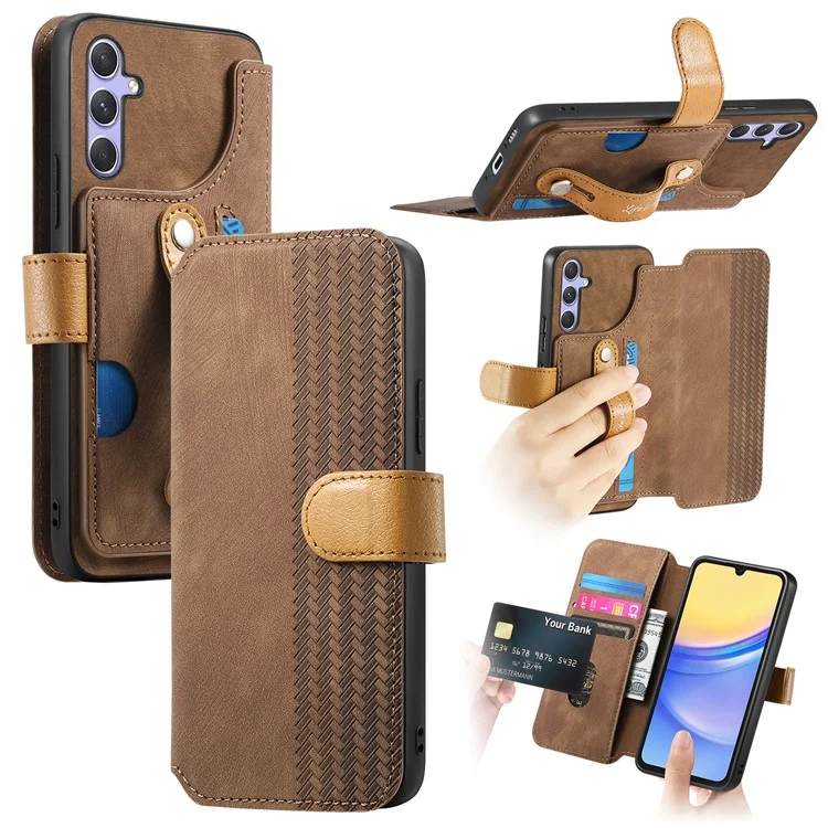 Capa carteira de couro retrô com suporte e alça de pulso para Samsung Galaxy A35 5G - Marrom