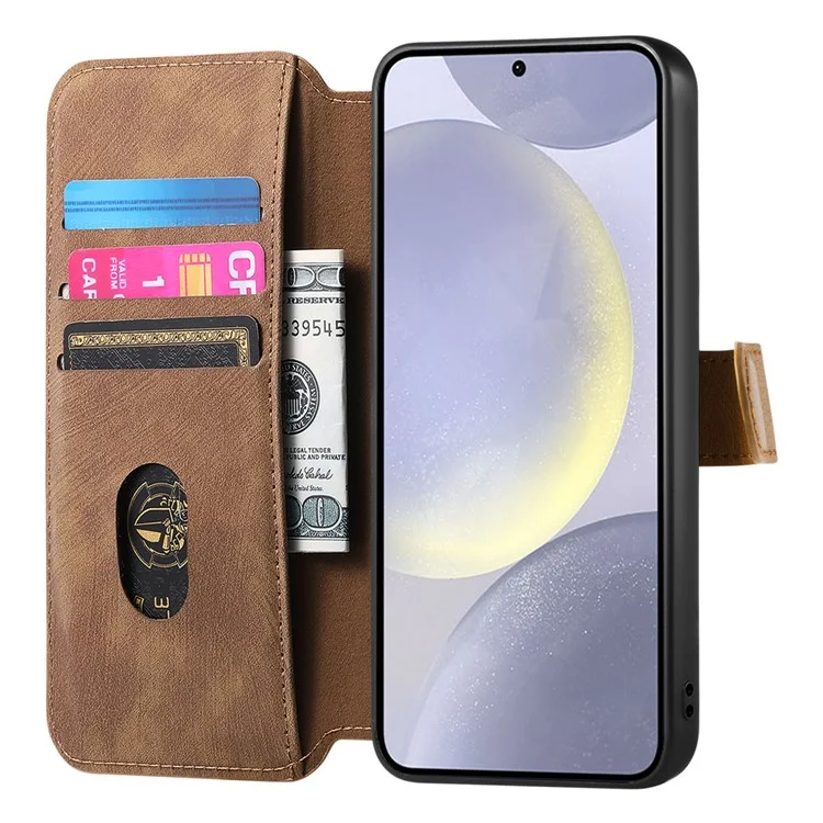 Capa carteira de couro retrô com suporte e alça de pulso para Samsung Galaxy A35 5G - Marrom