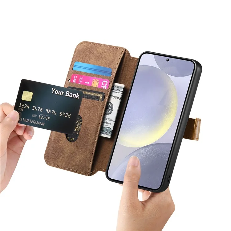 Capa carteira de couro retrô com suporte e alça de pulso para Samsung Galaxy A35 5G - Marrom