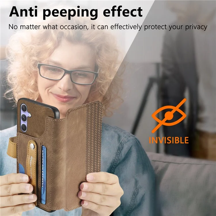 Capa carteira de couro retrô com suporte e alça de pulso para Samsung Galaxy A35 5G - Marrom