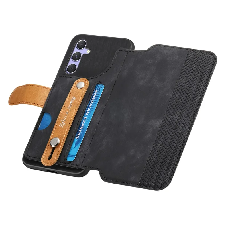 For Samsung Galaxy A35 5G Case Wallet Retro Leather Phone Cover with Wristband Kickstand - Black
