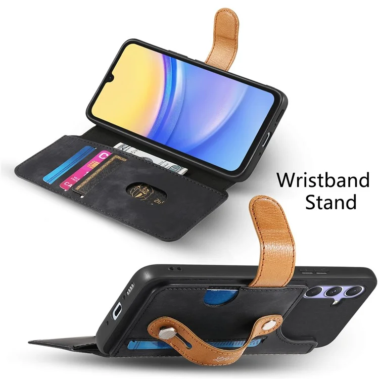 Coque portefeuille en cuir rétro pour Samsung Galaxy A55 5G avec dragonne et support - Noir