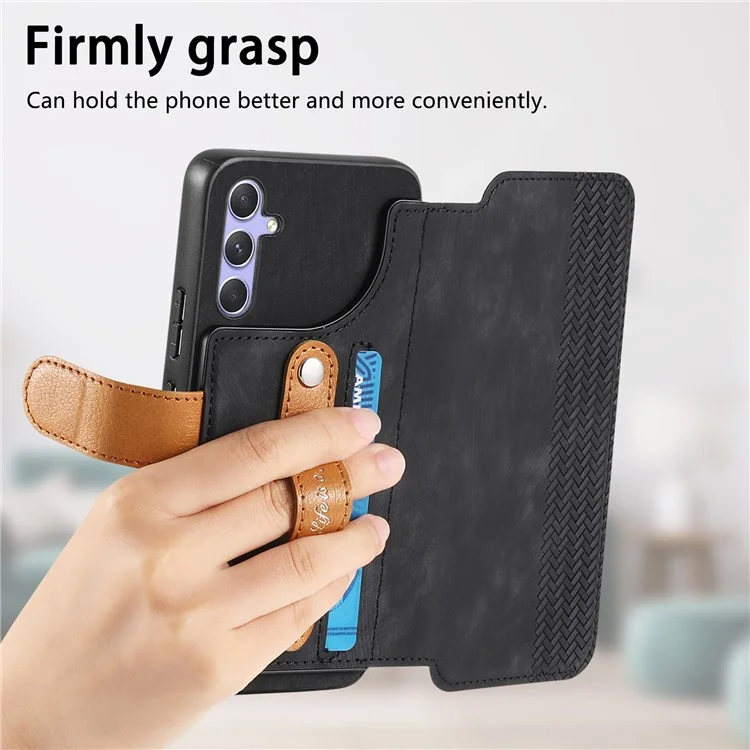 Coque portefeuille en cuir rétro pour Samsung Galaxy A55 5G avec dragonne et support - Noir