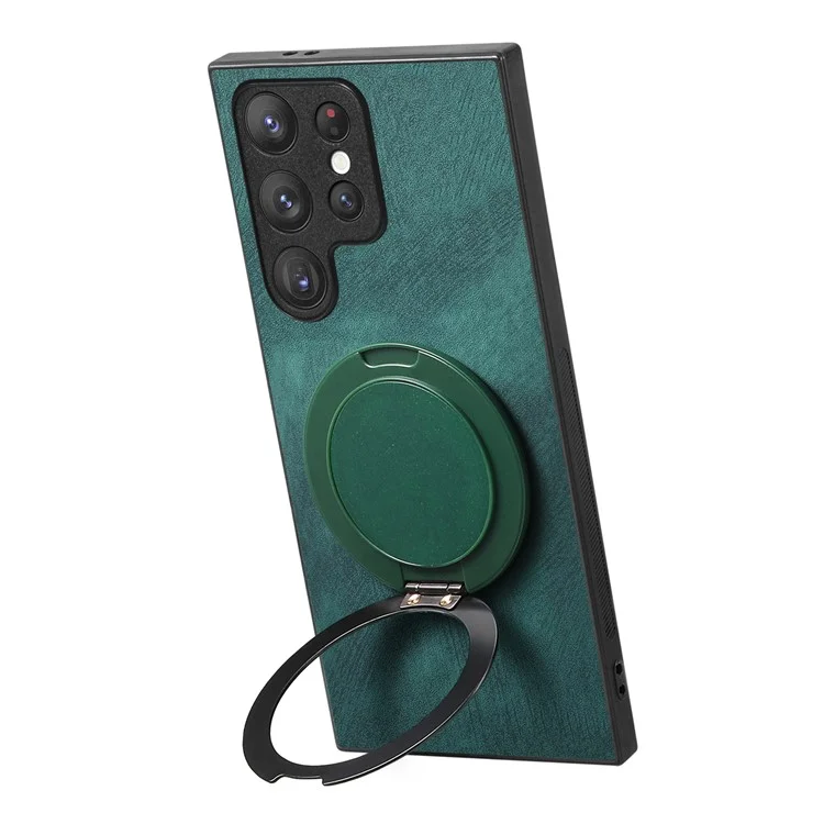 Funda para teléfono Samsung Galaxy S24 Ultra con soporte giratorio, alivio del estrés y cubierta trasera de cuero retro - Verde