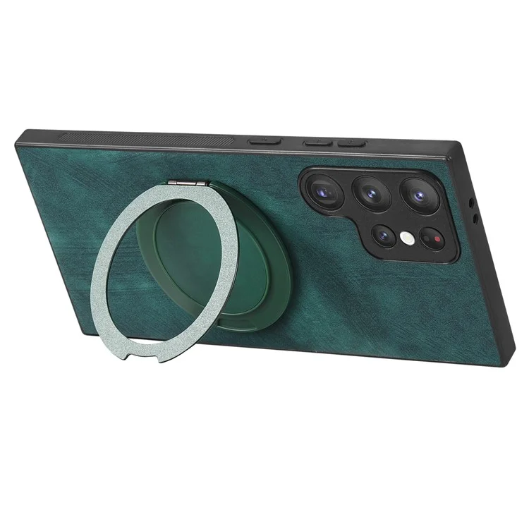 Funda para teléfono Samsung Galaxy S24 Ultra con soporte giratorio, alivio del estrés y cubierta trasera de cuero retro - Verde
