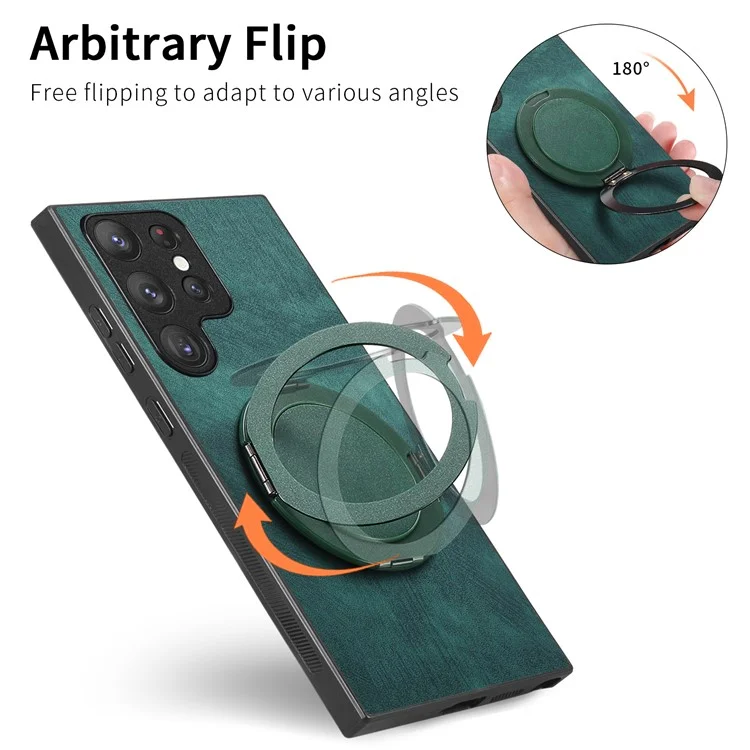 Funda para teléfono Samsung Galaxy S24 Ultra con soporte giratorio, alivio del estrés y cubierta trasera de cuero retro - Verde