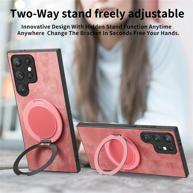 Funda para teléfono Samsung Galaxy S23 Ultra con soporte giratorio, alivio de estrés y cubierta trasera de cuero retro - Rosa