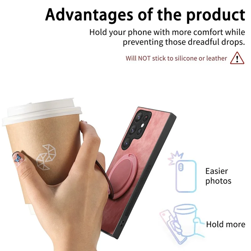 Funda para teléfono Samsung Galaxy S23 Ultra con soporte giratorio, alivio de estrés y cubierta trasera de cuero retro - Rosa