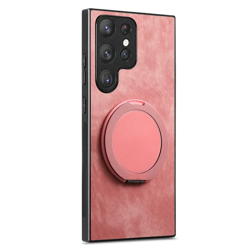 Funda para teléfono Samsung Galaxy S23 Ultra con soporte giratorio, alivio de estrés y cubierta trasera de cuero retro - Rosa