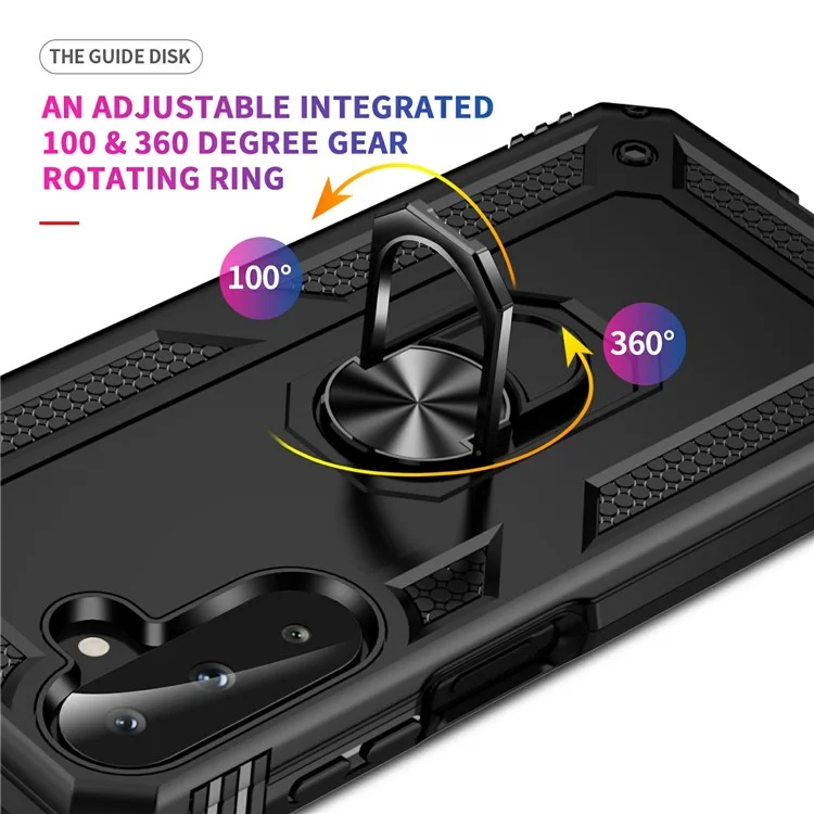 Coque pour Samsung Galaxy A26 5G en PC + TPU avec support anneau rotatif - Noir