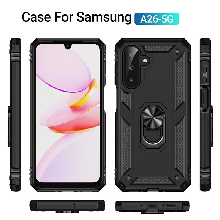 Coque pour Samsung Galaxy A26 5G en PC + TPU avec support anneau rotatif - Noir
