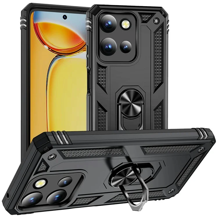 For Motorola Moto G 5G (2025) Case PC + TPU Phone Cover with Rotary Ring Kickstand - Black