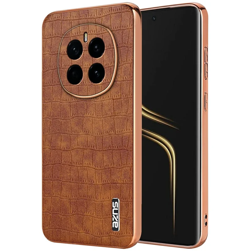 AZNS For Honor Magic7 5G Case Electroplating Crocodile Texture PU + TPU Phone Cover - Brown