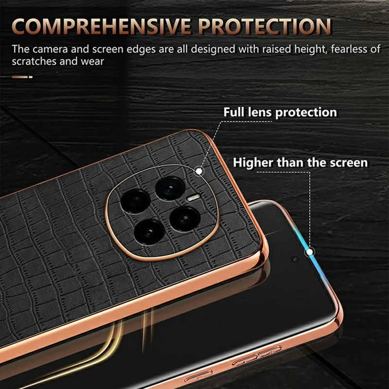 AZNS For Honor Magic7 5G Case Electroplating Crocodile Texture PU + TPU Phone Cover - Brown