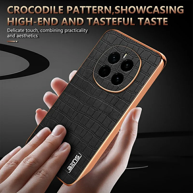 AZNS For Honor Magic7 5G Case Electroplating Crocodile Texture PU + TPU Phone Cover - Brown